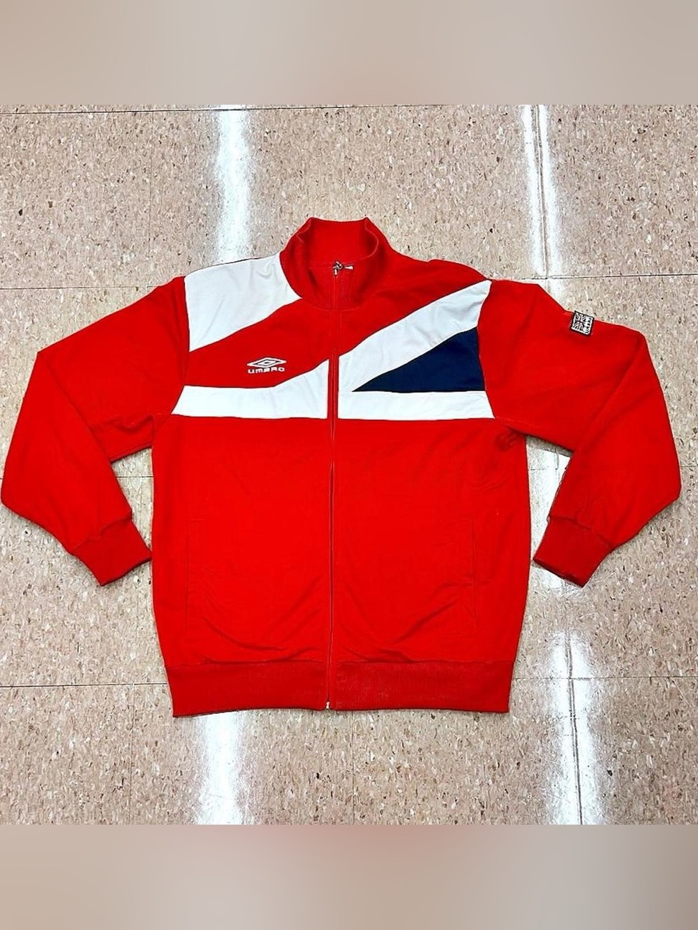 Umbro Red Zip-Up Track Jacket with White & Navy Panels